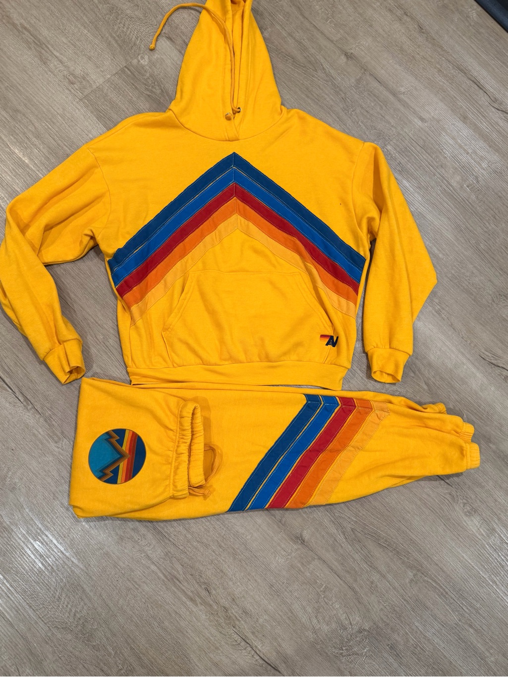 Aviator Nation Mountain Stitch Chevron Pullover Hoodie Relaxed - Gold — image 6 of 6